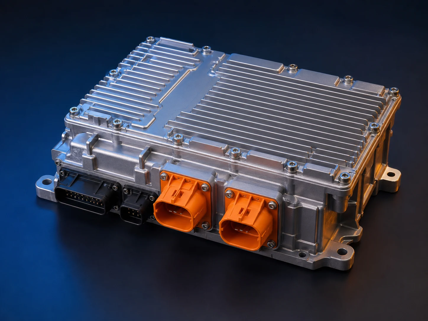 Unbranded EV power electronics control module — demonstration image